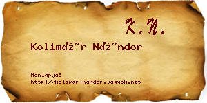 Kolimár Nándor névjegykártya